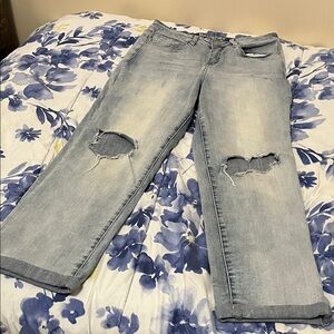 Casual Light Blue Distressed Boyfriend Jeans